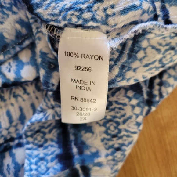 Woman Within Top Shirt Womens 2X Blue White Tie Dye Bell Sleeve Peasant Boho - Picture 9 of 11